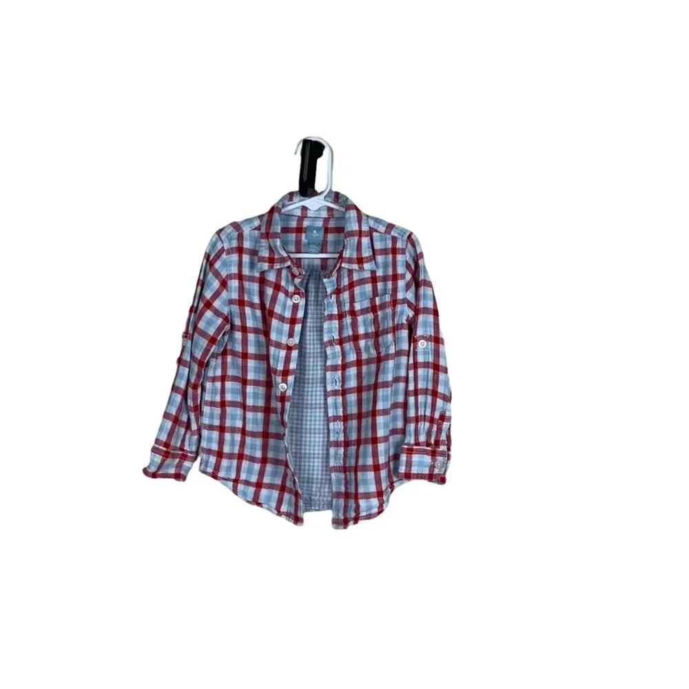 Baby Gap Brushed Cotton Plaid Long Sleeve Button Up Shirt Red Blue White 4